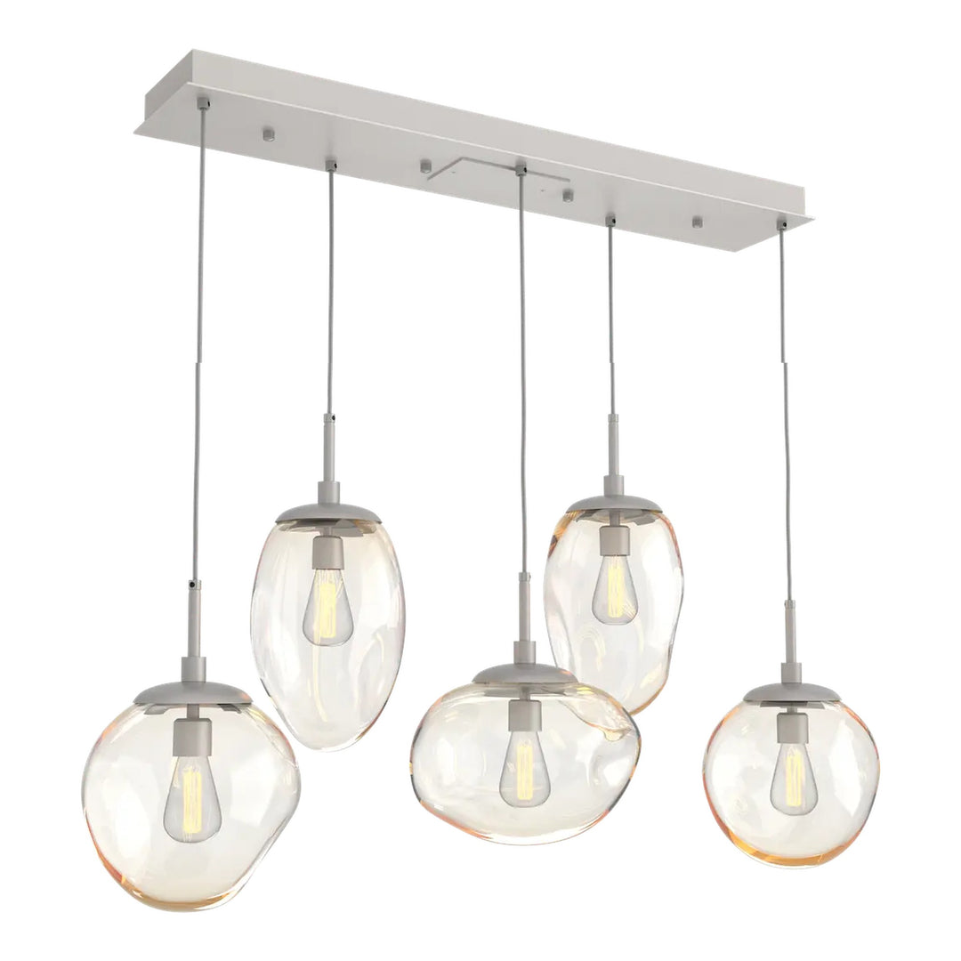 Cosmos Linear Pendant Chandelier by Hammerton Studio 5 Lights in Beige Silver with Amber glass (E26)