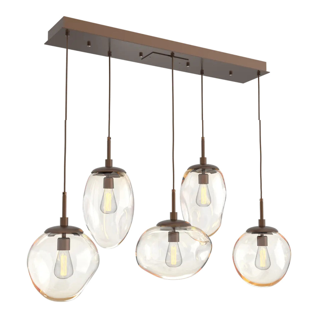 Cosmos Linear Pendant Chandelier by Hammerton Studio 5 Lights in Burnished Bronze with Amber glass (E26)