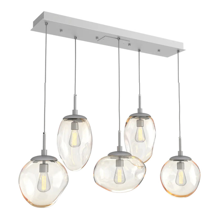 Cosmos Linear Pendant Chandelier by Hammerton Studio 5 Lights in Classic Silver with Amber glass (E26)