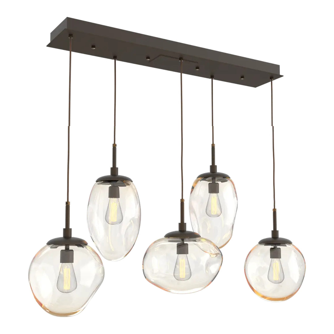 Cosmos Linear Pendant Chandelier by Hammerton Studio 5 Lights in Flat Bronze with Amber glass (E26)