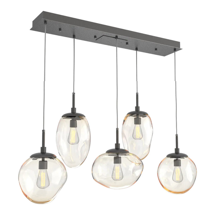 Cosmos Linear Pendant Chandelier by Hammerton Studio 5 Lights in Graphite with Amber glass (E26)