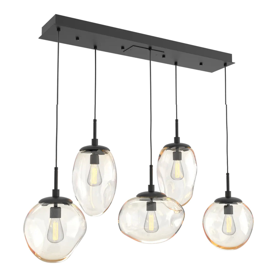 Cosmos Linear Pendant Chandelier by Hammerton Studio 5 Lights in Matte Black with Amber glass (E26)