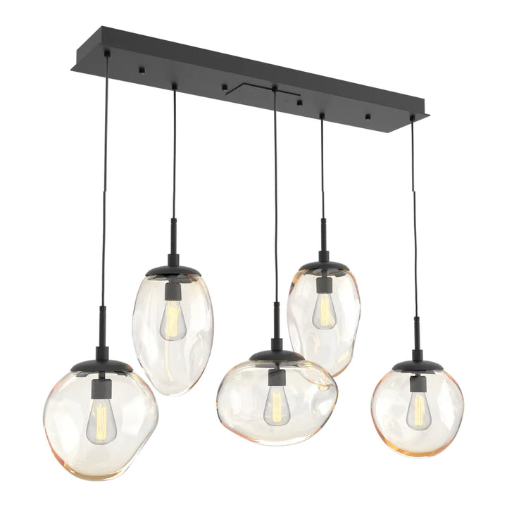 Cosmos Linear Pendant Chandelier by Hammerton Studio 5 Lights in Matte Black with Amber glass (E26)