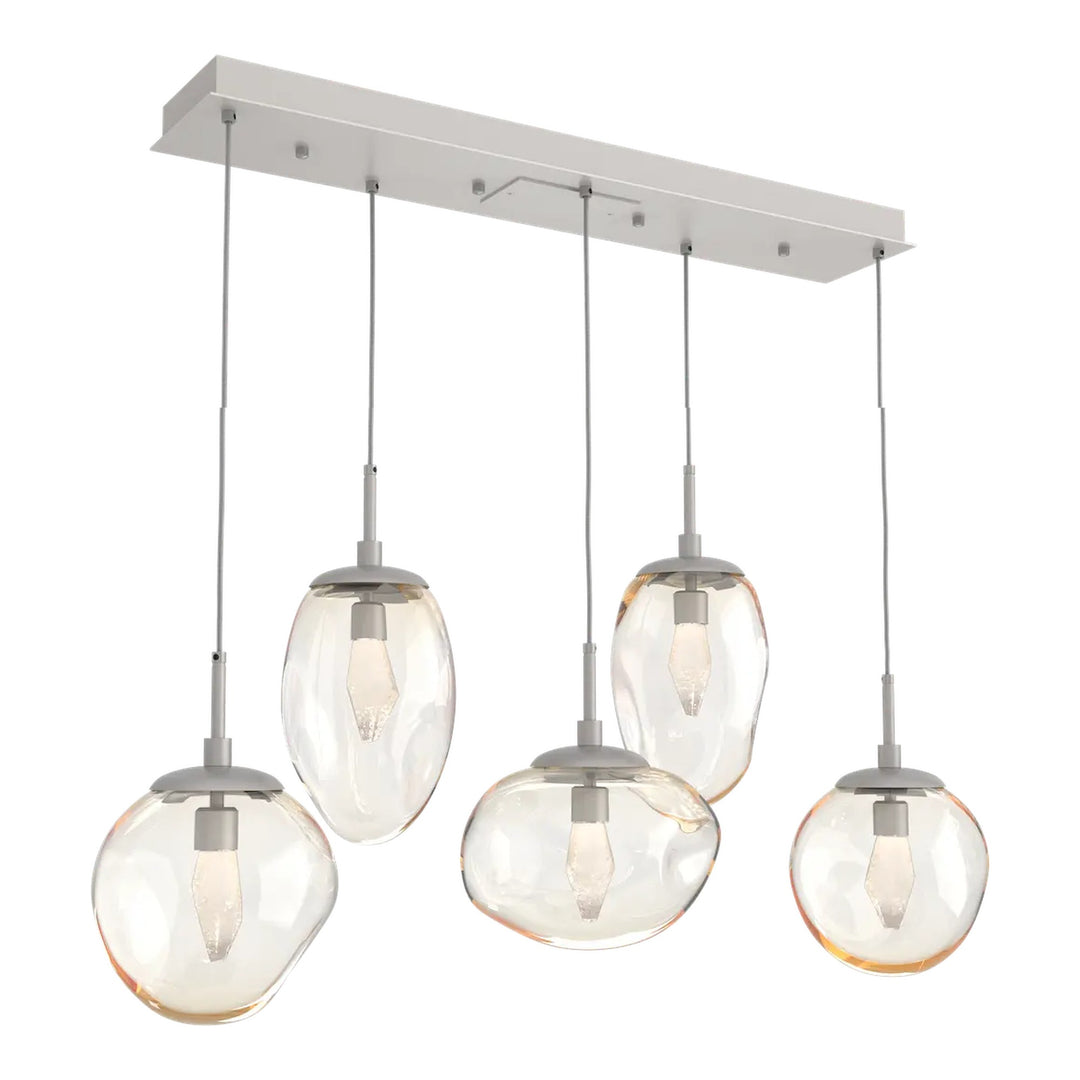 Cosmos Linear Pendant Chandelier by Hammerton Studio 5 Lights in Beige Silver with Amber glass (LED)