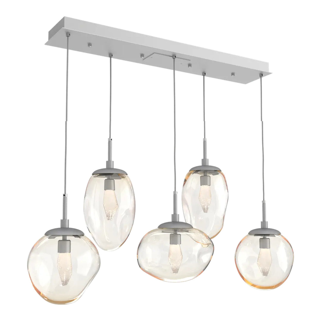 Cosmos Linear Pendant Chandelier by Hammerton Studio 5 Lights in Classic Silver with Amber glass (LED)