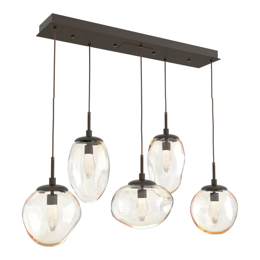 Cosmos Linear Pendant Chandelier by Hammerton Studio 5 Lights in Flat Bronze with Amber glass (LED)