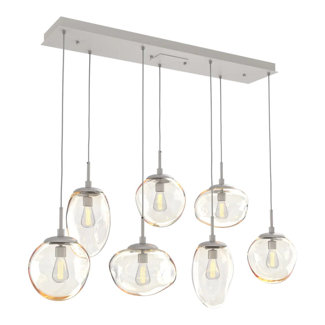 Cosmos Linear Pendant Chandelier by Hammerton Studio 7 Lights in Beige Silver with Amber glass (E26)
