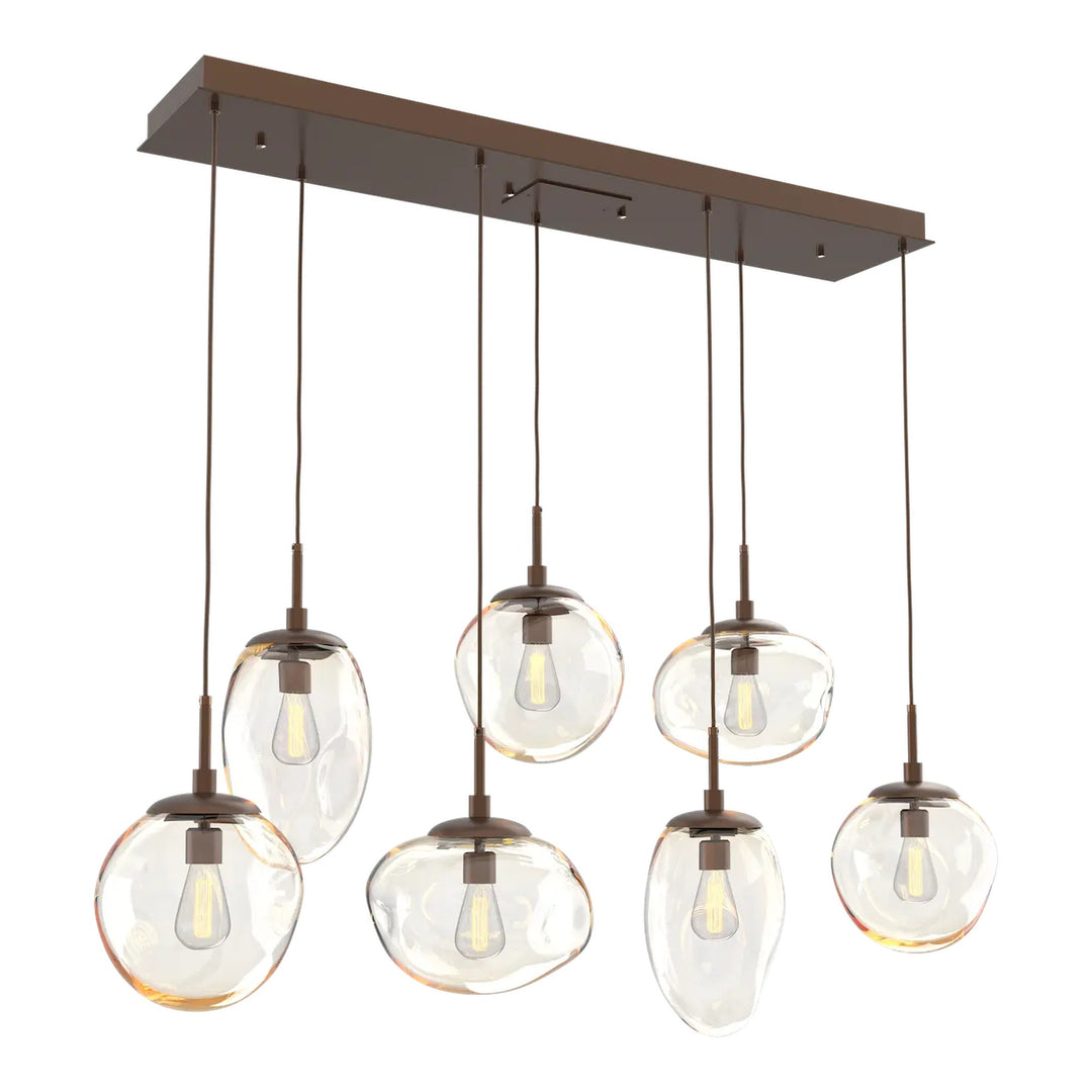 Cosmos Linear Pendant Chandelier by Hammerton Studio 7 Lights in Burnished Bronze with Amber glass (E26)