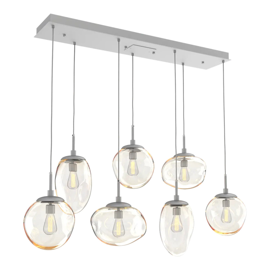 Cosmos Linear Pendant Chandelier by Hammerton Studio 7 Lights in Classic Silver with Amber glass (E26)