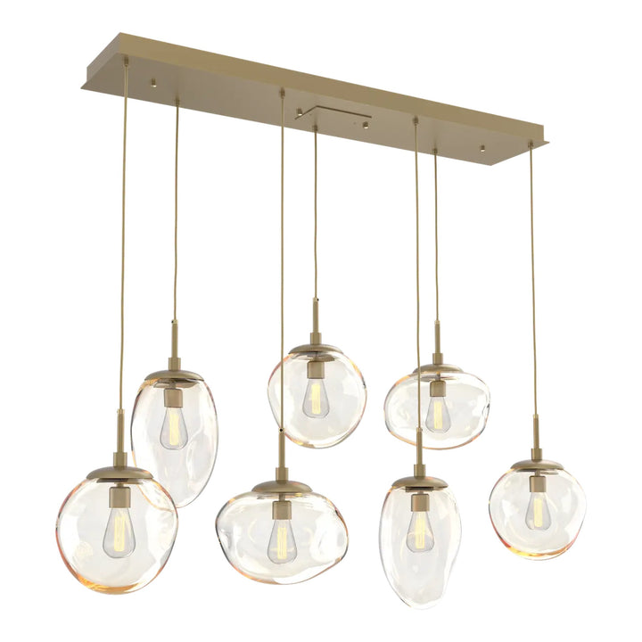 Cosmos Linear Pendant Chandelier by Hammerton Studio 7 Lights in Gilded Brass with Amber glass (E26)
