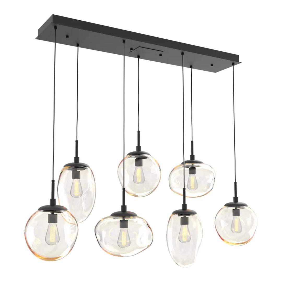 Cosmos Linear Pendant Chandelier by Hammerton Studio 7 Lights in Matte Black with Amber glass (E26)