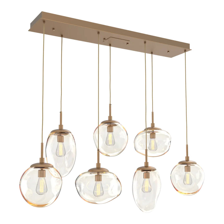 Cosmos Linear Pendant Chandelier by Hammerton Studio 7 Lights in Novel Brass with Amber glass (E26)
