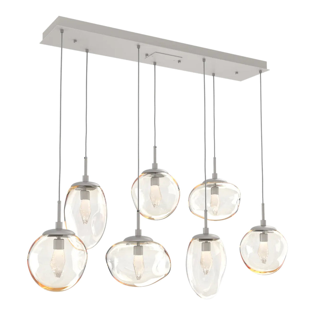 Cosmos Linear Pendant Chandelier by Hammerton Studio 7 Lights in Beige Silver with Amber glass (LED)