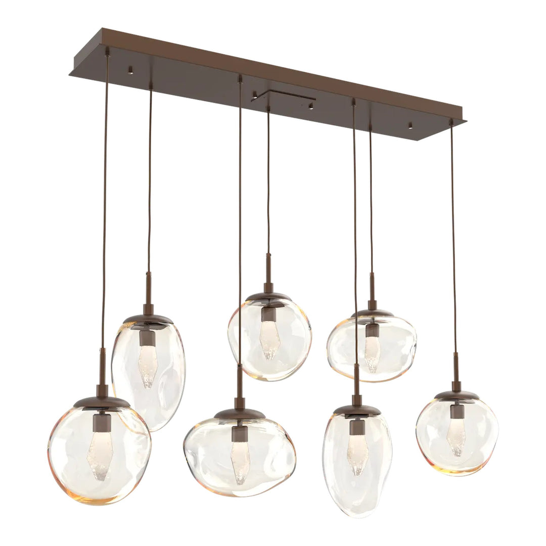 Cosmos Linear Pendant Chandelier by Hammerton Studio 7 Lights in Burnished Bronze with Amber glass (LED)