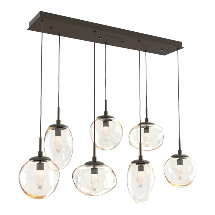 Cosmos Linear Pendant Chandelier by Hammerton Studio 7 Lights in Flat Bronze with Amber glass (LED)