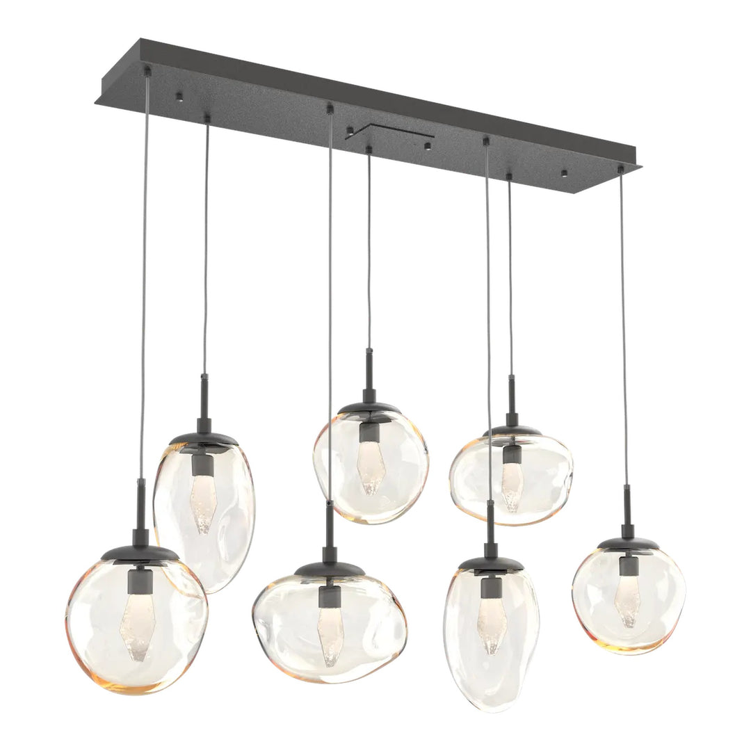 Cosmos Linear Pendant Chandelier by Hammerton Studio 7 Lights in Graphite with Amber glass (LED)