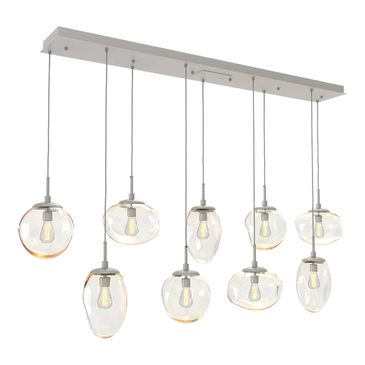 Cosmos Linear Pendant Chandelier by Hammerton Studio 9 Lights in Beige Silver with Amber glass (E26)