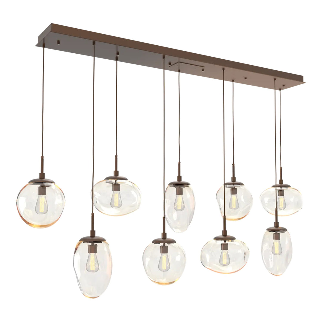 Cosmos Linear Pendant Chandelier by Hammerton Studio 9 Lights in Burnished Bronze with Amber glass (E26)