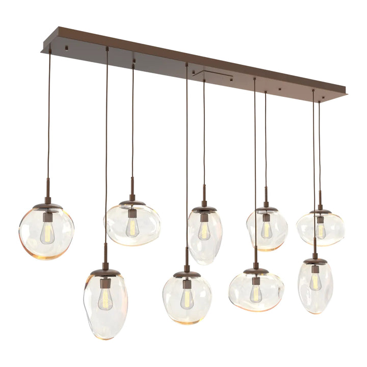 Cosmos Linear Pendant Chandelier by Hammerton Studio 9 Lights in Burnished Bronze with Amber glass (E26)