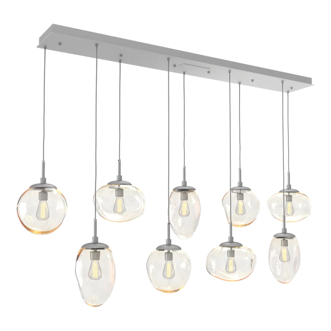 Cosmos Linear Pendant Chandelier by Hammerton Studio 9 Lights in Classic Silver with Amber glass (E26)