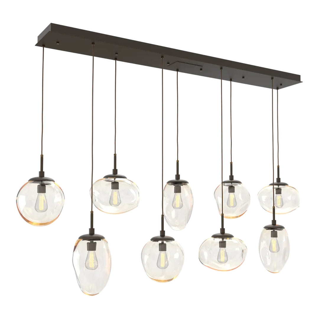 Cosmos Linear Pendant Chandelier by Hammerton Studio 9 Lights in Flat Bronze with Amber glass (E26)