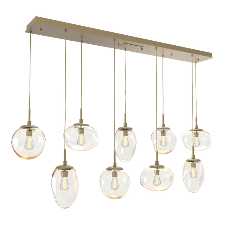 Cosmos Linear Pendant Chandelier by Hammerton Studio 9 Lights in Gilded Brass with Amber glass (E26)