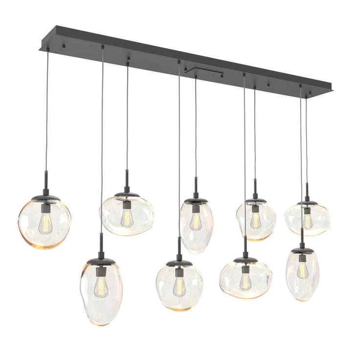 Cosmos Linear Pendant Chandelier by Hammerton Studio 9 Lights in Graphite with Amber glass (E26)