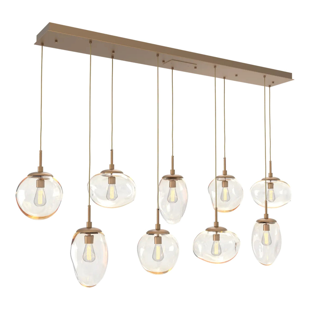 Cosmos Linear Pendant Chandelier by Hammerton Studio 9 Lights in Novel Brass with Amber glass (E26)