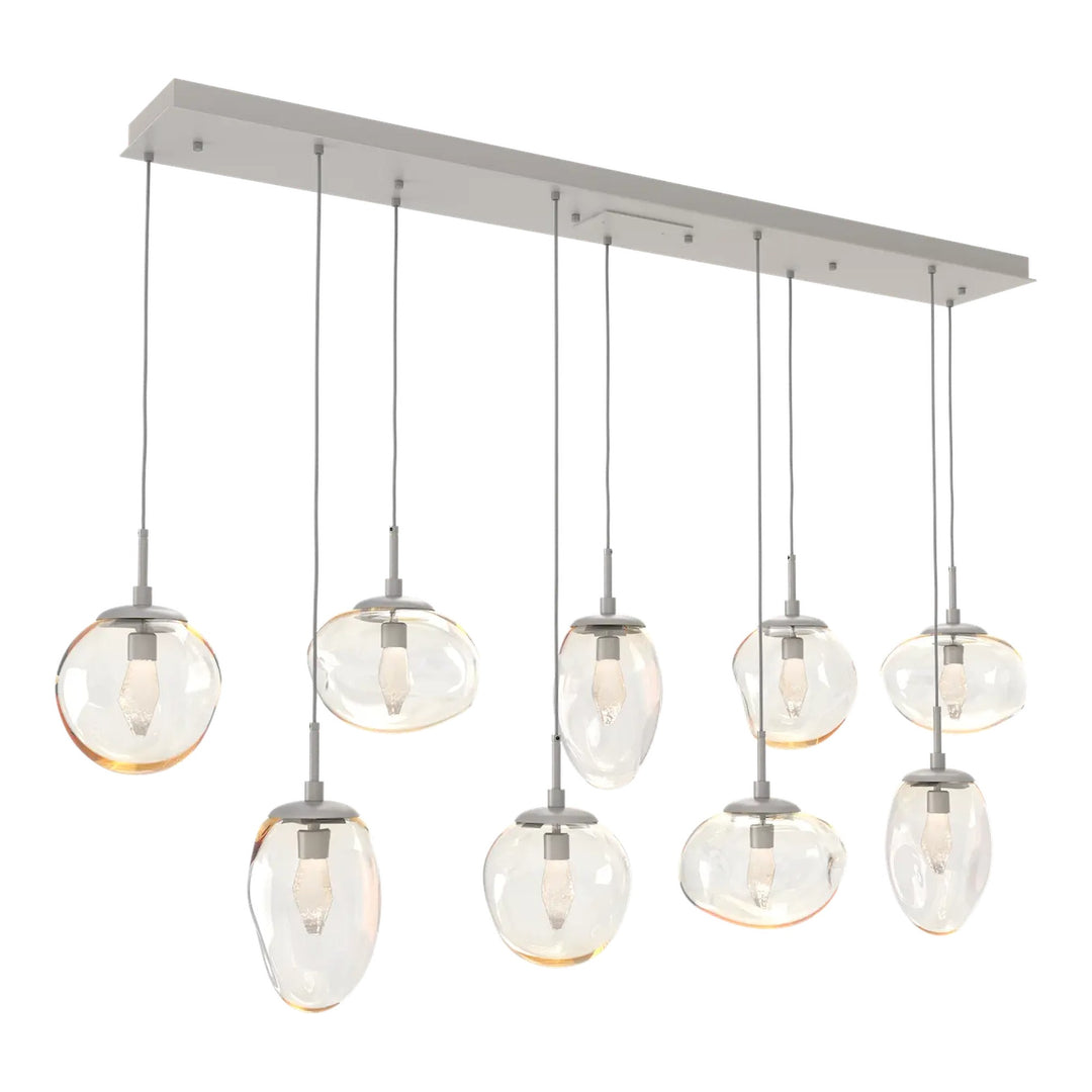 Cosmos Linear Pendant Chandelier by Hammerton Studio 9 Lights in Beige Silver with Amber glass (LED)