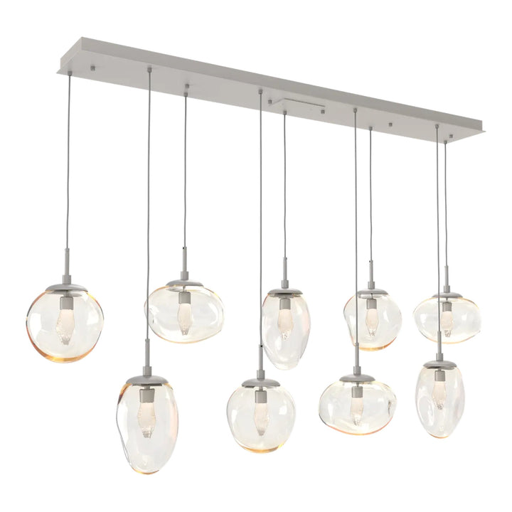 Cosmos Linear Pendant Chandelier by Hammerton Studio 9 Lights in Beige Silver with Amber glass (LED)