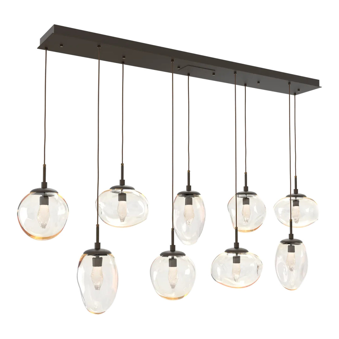 Cosmos Linear Pendant Chandelier by Hammerton Studio 9 Lights in Flat Bronze with Amber glass (LED)