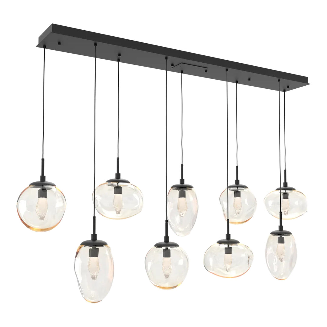 Cosmos Linear Pendant Chandelier by Hammerton Studio 9 Lights in Matte Black with Amber glass (LED)