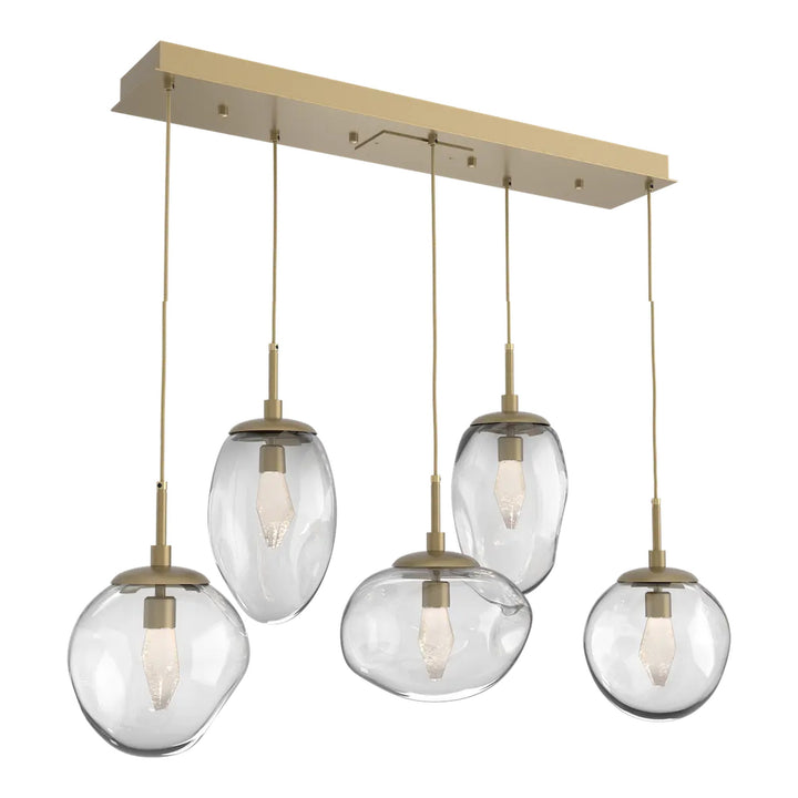 Cosmos Linear Pendant Chandelier by Hammerton Studio in Gilded Brass with Clear glass