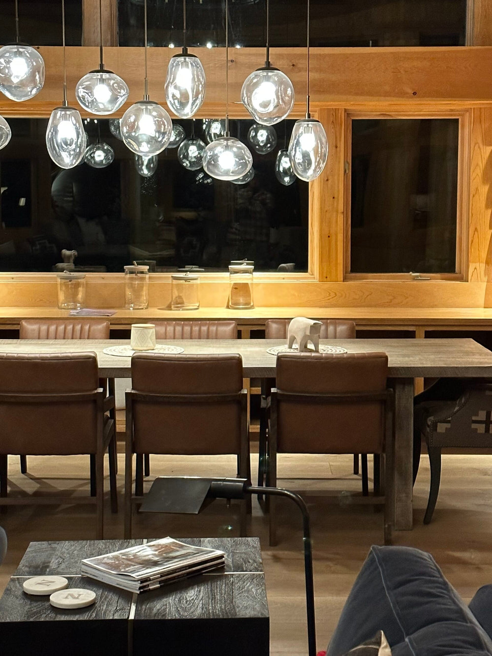 Cosmos Linear Pendant Chandelier by Hammerton Studio in a styled interior