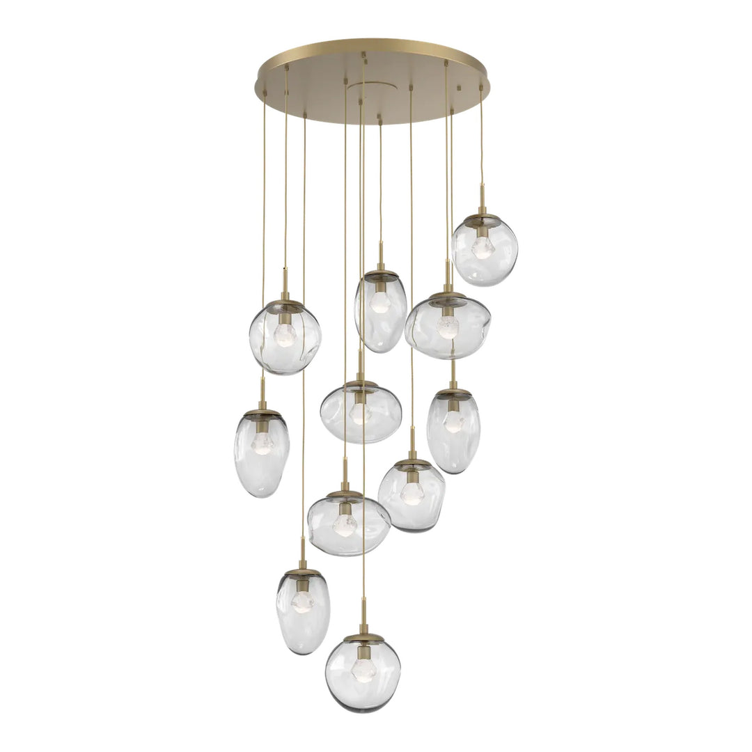 Cosmos Round Pendant Chandelier by Hammerton Studio 11 Lights in Gilded Brass with Clear glass on adjustable cord (LED)
