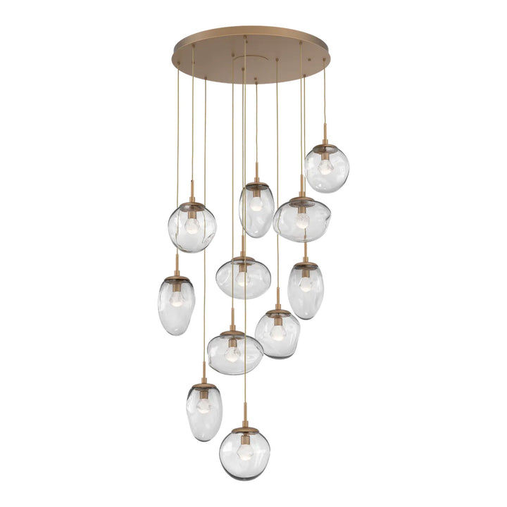 Cosmos Round Pendant Chandelier by Hammerton Studio 11 Lights in Novel Brass with Clear glass on adjustable cord (LED)