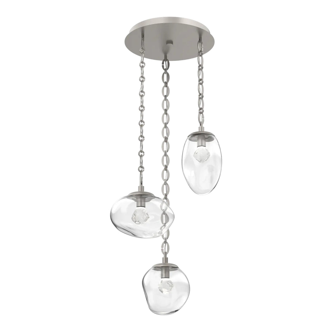 Cosmos Round Pendant Chandelier by Hammerton Studio 3 Lights in Beige Silver with Clear glass on chain (LED)