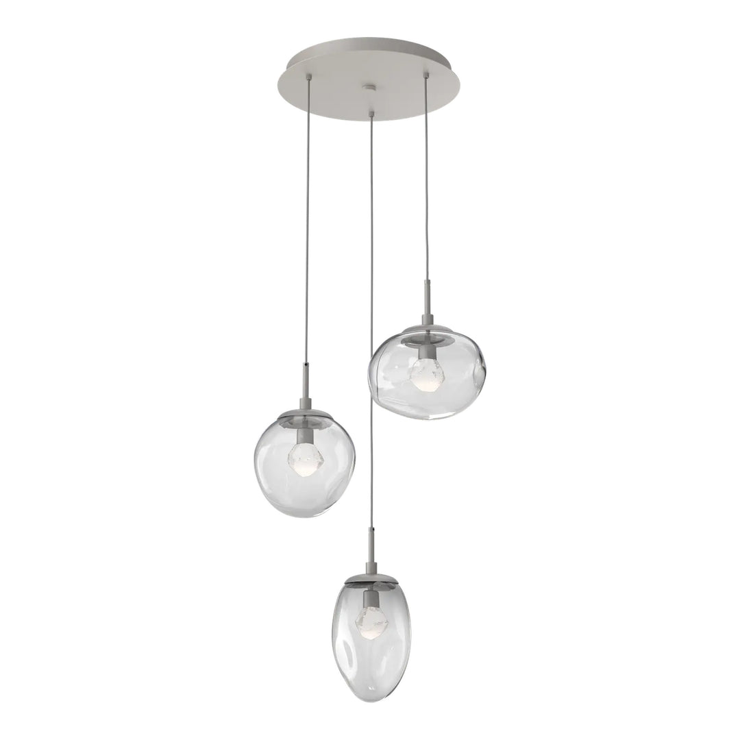 Cosmos Round Pendant Chandelier by Hammerton Studio 3 Lights in Beige Silver with Clear glass on adjustable cord (LED)