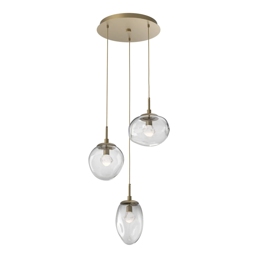 Cosmos Round Pendant Chandelier by Hammerton Studio 3 Lights in Gilded Brass with Clear glass on adjustable cord (LED)