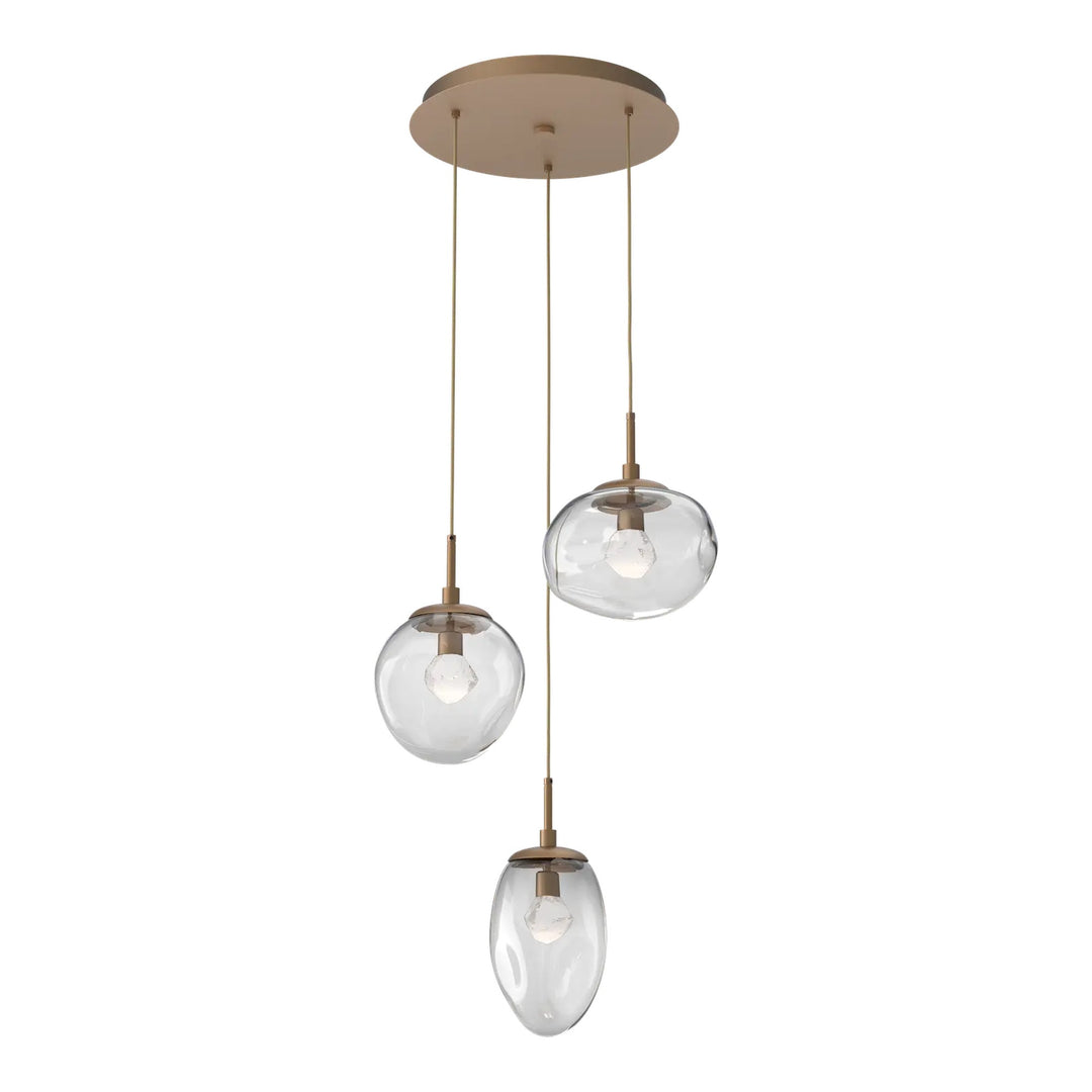 Cosmos Round Pendant Chandelier by Hammerton Studio 3 Lights in Novel Brass with Clear glass on adjustable cord (LED)