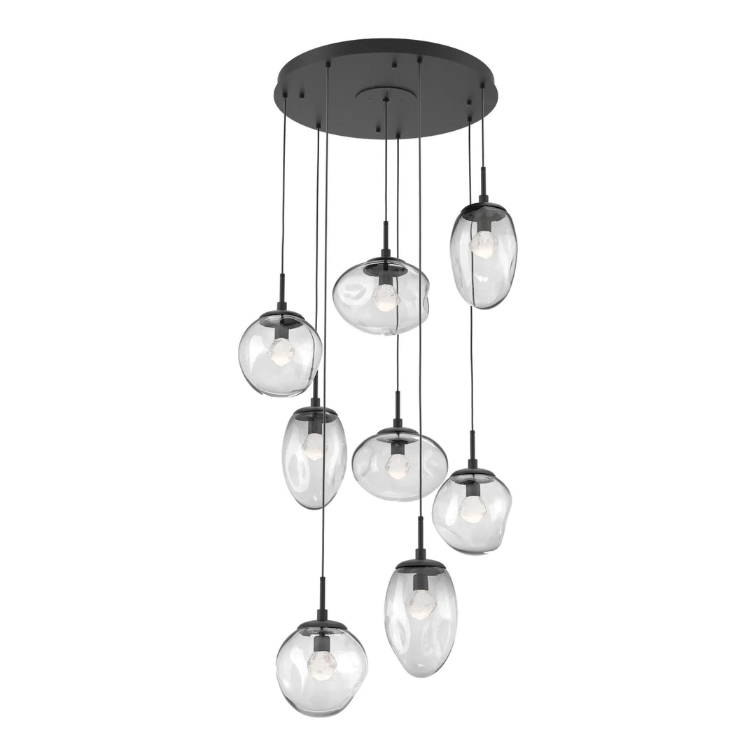 Cosmos Round Pendant Chandelier by Hammerton Studio 8 Lights in Matte Black with Clear glass on adjustable cord (LED)