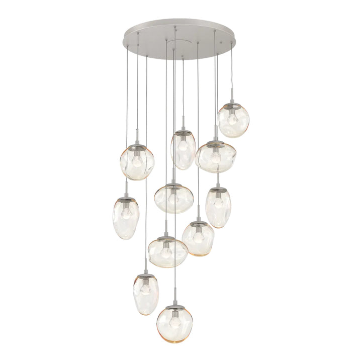 Cosmos Round Pendant Chandelier by Hammerton Studio in Beige Silver with Amber glass