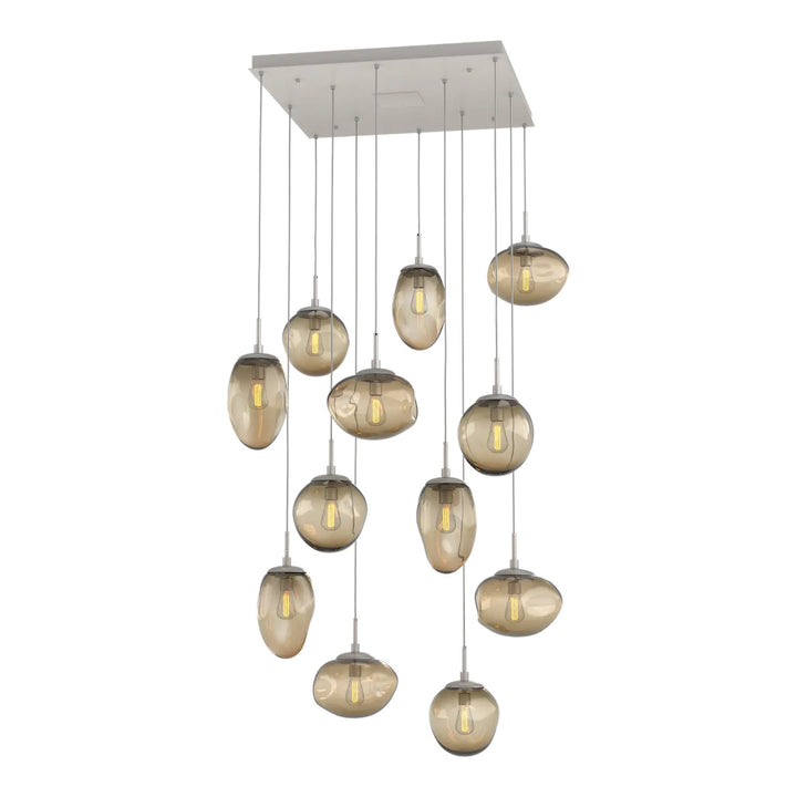 Cosmos Square Pendant Chandelier by Hammerton Studio 12 Lights in Beige Silver with Bronze glass (E26)
