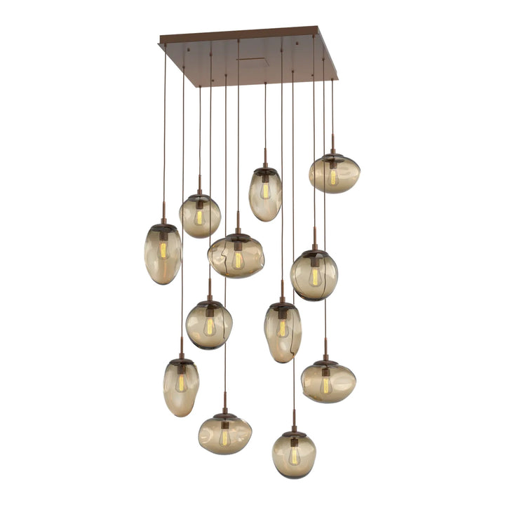 Cosmos Square Pendant Chandelier by Hammerton Studio 12 Lights in Burnished Bronze with Bronze glass (E26)