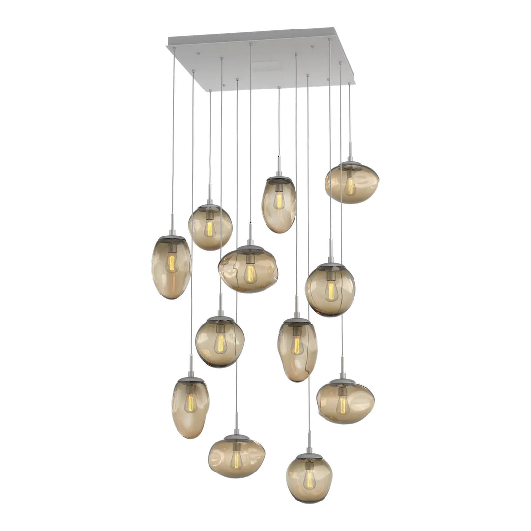 Cosmos Square Pendant Chandelier by Hammerton Studio 12 Lights in Classic Silver with Bronze glass (E26)