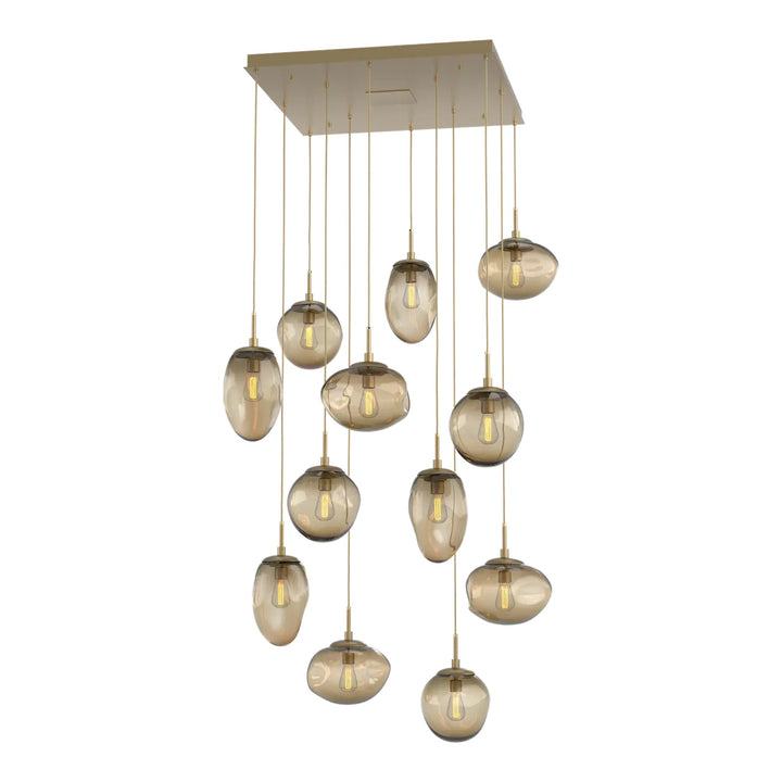 Cosmos Square Pendant Chandelier by Hammerton Studio 12 Lights in Gilded Brass with Bronze glass (E26)