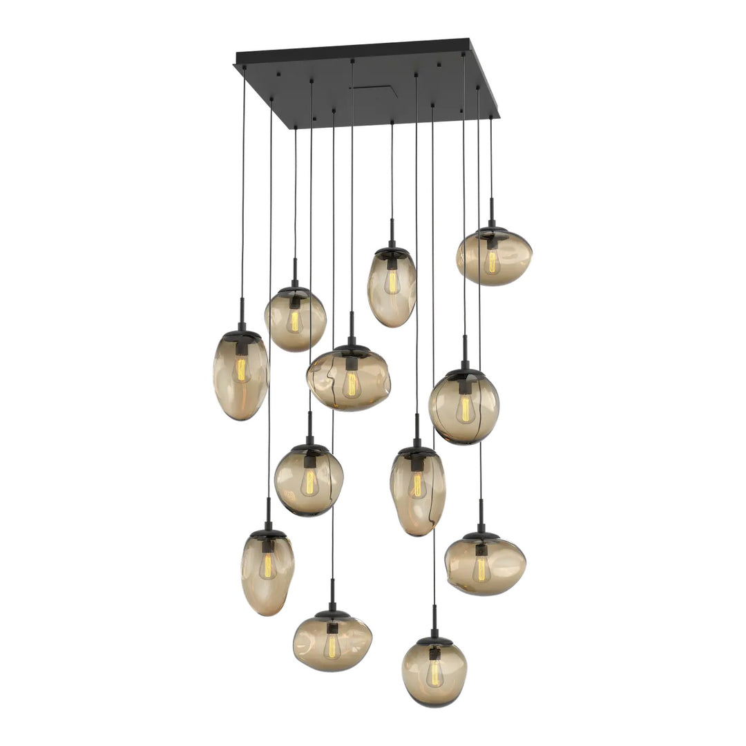 Cosmos Square Pendant Chandelier by Hammerton Studio 12 Lights in Matte Black with Bronze glass (E26)