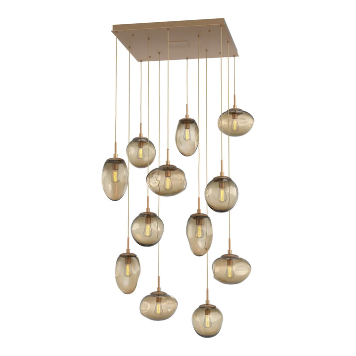 Cosmos Square Pendant Chandelier by Hammerton Studio 12 Lights in Novel Brass with Bronze glass (E26)