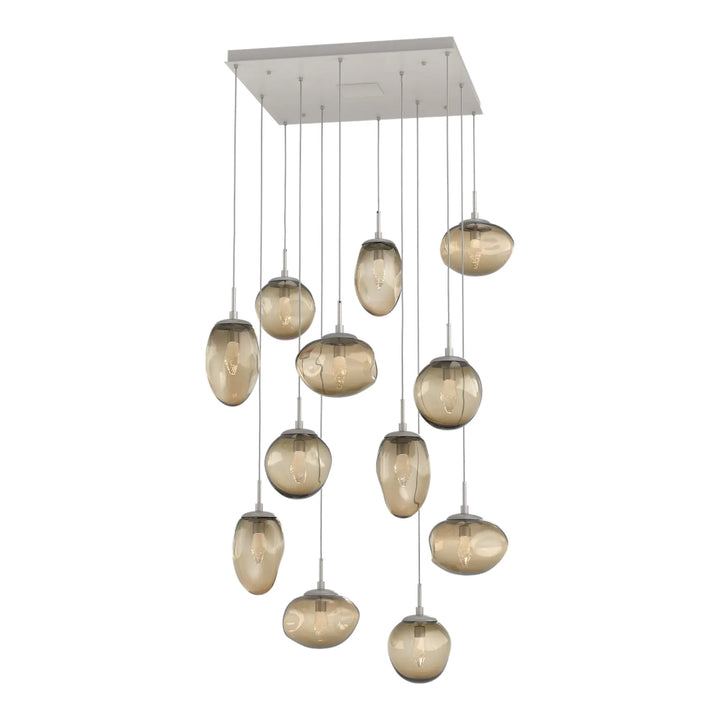 Cosmos Square Pendant Chandelier by Hammerton Studio 12 Lights in Beige Silver with Bronze glass (LED)