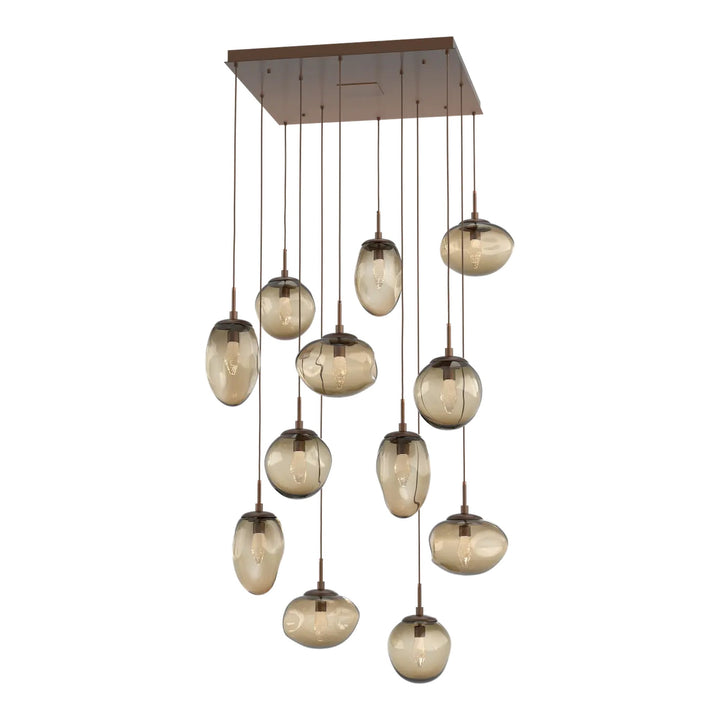 Cosmos Square Pendant Chandelier by Hammerton Studio 12 Lights in Burnished Bronze with Bronze glass (LED)